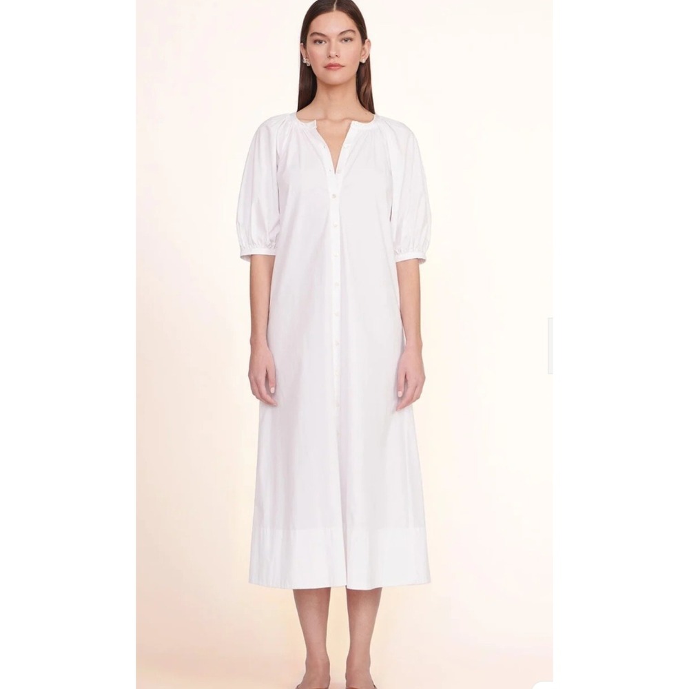 STAUD Vincent White Button Minimalist Cottage Old Money Cotton Midi Dress sz M